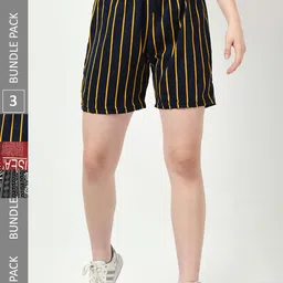 BAESD Women Pack Of 2 Striped High-Rise Cotton Shorts-image-100