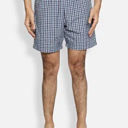 BStories Men Navy Blue & White Checked Lounge Shorts-picture-22