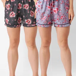 FashionRack Women Grey & Pink 2 Printed Lounge Shorts image 1