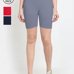 Jinfo Women Red & Grey Set Of 3 Biker Shorts-picture-30