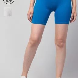 Apraa & Parma Women Pack Of 2 White & Blue Slim Fit Cycling Sports Shorts-picture-21