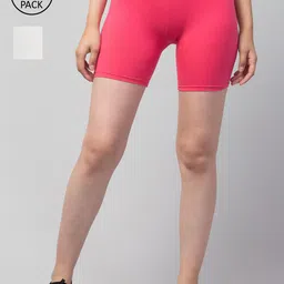 Apraa & Parma Women White & Pink Pack Of 2 Slim Fit Cotton Sports Shorts-picture-18