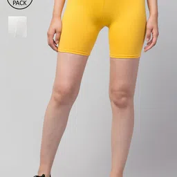 Apraa & Parma Women Pack Of 2 White & Yellow Slim Fit Outdoor Sports Shorts-picture-10