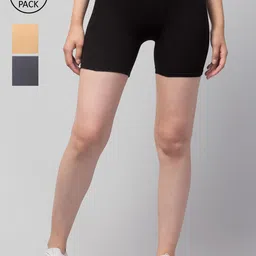Apraa & Parma Women Pack of 3 Slim Fit Cycling Sports Shorts-picture-27