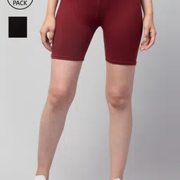 Apraa & Parma Women Pack Of 2 Maroon & Black Slim Fit Cycling Sports Shorts-picture-26