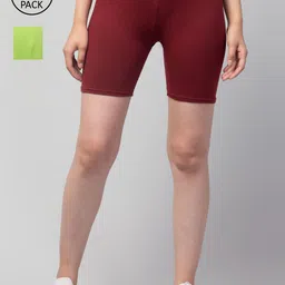 Apraa & Parma Women Maroon Cotton Pack of 2 Slim Fit Cycling Sports Shorts-picture-29