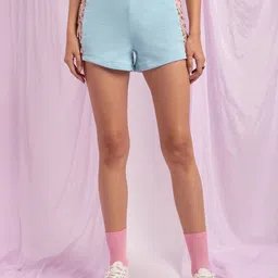 KENDALL & KYLIE Women Blue Embellished Slim Fit Elasticated Closure Shorts-picture-34