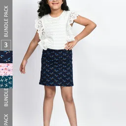 BAESD Girls Pack Of 3 Printed Cotton Straight Mini Skirts-picture-28