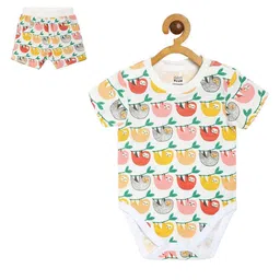 MINI KLUB Boys Pack Of 2 Conversational Printed Pure Cotton T-shirt with Shorts image 1