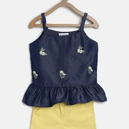 Peppermint Girls Blue & Yellow Embroidered Top with Shorts-picture-30