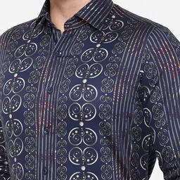 JB STUDIO Men Blue Cotton Classic Slim Fit Printed Formal Shirt image 2