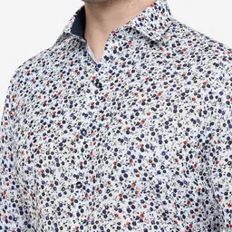 Greenfibre Men White Slim Fit Floral Printed Formal Cotton Shirt image 5
