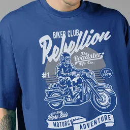 Roadster Blue & White Graphic Printed Pure Cotton Oversized T-Shirt image 5