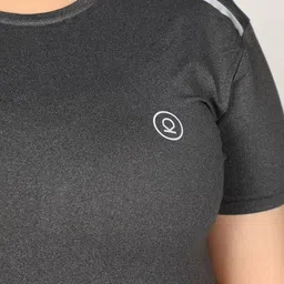 CHKOKKO Plus Women Charcoal Solid Round Neck Regular Fit T-shirt image 3