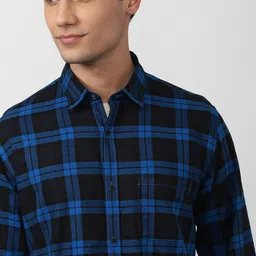 Peter England Casuals Men Blue & Black Slim Fit Tartan Checks Checked Casual Cotton Shirt image 2