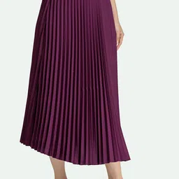 AASK Purple Accordion Pleats A-Line Maxi Skirt image 5