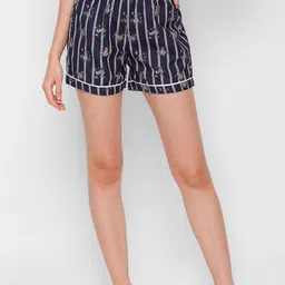 FashionRack Women Pack Of 2 Navy Blue & Peach-Coloured Printed Cotton Lounge Shorts image 2