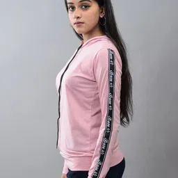 BASE 41 Women Pink Solid Hooded Sweatshirt image 4