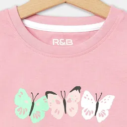 R&B Girls Pink Typography Printed Cotton T-shirt image 2