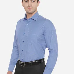 METAL Men Blue Classic Slim Fit Striped Cotton Formal Shirt image 4