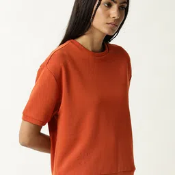 ARTICALE Women Orange Drop-Shoulder Sleeves Slim Fit T-shirt image 5