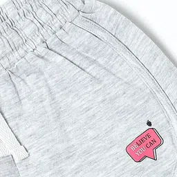 Nuberry Girls Grey Cotton Typography Printed Low-Rise Shorts image 2