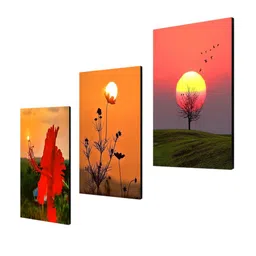 999Store Set Of 3 Rising Sun Sky Over Beautiful Flower Framed Wall Arts image 3