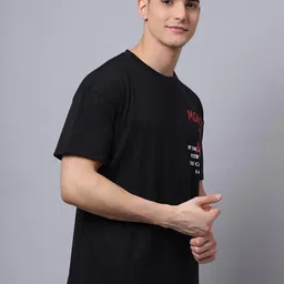 DOOR74 Men Black Typography Printed Loose T-shirt image 5