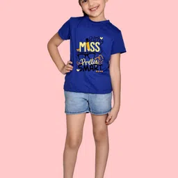 NUSYL Girls Typography Printed Round Neck Regular Sleeves T-shirt image 2