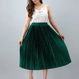 fuchsia PRETTY LOVING THING Green Flared Midi Skirt image 3
