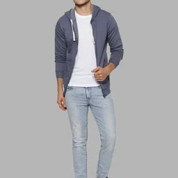 Campus Sutra Men Blue Hooded Cotton Sweatshirt image 5