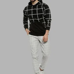 Campus Sutra Men Black Checked Hooded Sweatshirt image 5