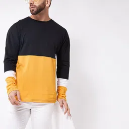 GRITSTONES Men Black Colourblocked T-shirt image 3