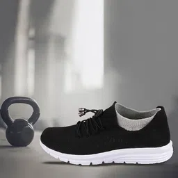 FAUSTO Men Black Mesh Walking Non-Marking With Memory Foam Sports Slip-On Shoes-image-53