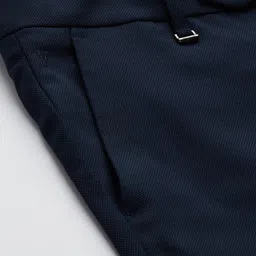 Van Heusen Men Navy Blue Textured Slim Fit Low-Rise Formal Trousers image 3