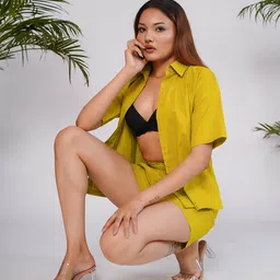 Salvia Sky Drop-Shoulder Cotton Blend Casual Shirt With Shorts image 3