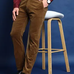 hancock Men Slim Fit Brown Cotton Blend Trousers image 1
