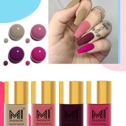 Pure Matte Nail Polish Combo Sets-4 Women Classic Touch & Lasting Style #NO466 Dark Sand, Dusky Rose, Magenta Red, Rich Maroon-image-13