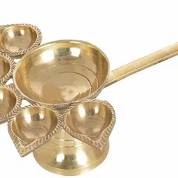 sanskaari Kuber Brass Diya for Puja |Heavy Base Aarti Diya Brass Table Diya image 3