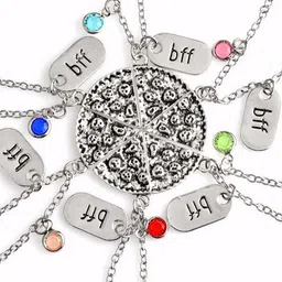 EL REGALO Set Of 6 Stone Studded Best Friends Pizza Pendant With Chain image 1