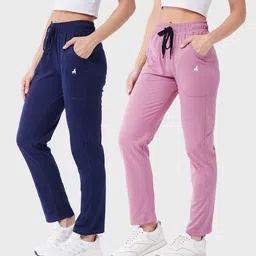 modeve Pack of 2 Women Solid Dark Blue, Pink Track Pants-picture-21
