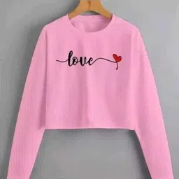 manya collection Women Typography Round Neck Cotton Blend Pink T-Shirt-picture-19