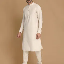 Manyavar Men Cream-Coloured Solid Kurta with Churidar & Nehru Jacket-picture-17