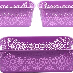 cutting edge Plastic Small Turkish Basket | for storing Toiletries Beauty Products School Supplies Fruits Vegetables Set of 3 | (1 x Medium with Lid [6L] | 2 x Small with Lid [2.5L]) | Purple Storage Basket-picture-46