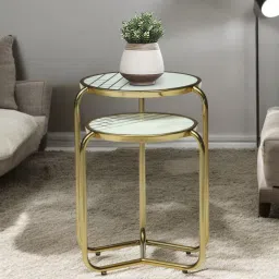 casacraft from pepperfry Tinto Metal Nest of Table In Gold Finish with Marble Top (Set of 2) image 1