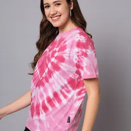 the dry state Women Tie & Dye Round Neck Pure Cotton Pink T-Shirt image 4