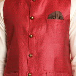 VASTRAMAY Men Cream-Coloured Festive Straight Kurta Sets image 2