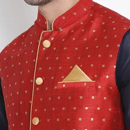 VASTRAMAY Mandarin Collar Kurta With Dhoti Pants & Nehru Jacket image 2