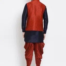 VASTRAMAY Mandarin Collar Kurta With Dhoti Pants & Nehru Jacket image 4
