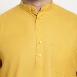 SOJANYA Men Mustard Yellow Pure Cotton Kurta with Churidar & Nehru Jacket image 3